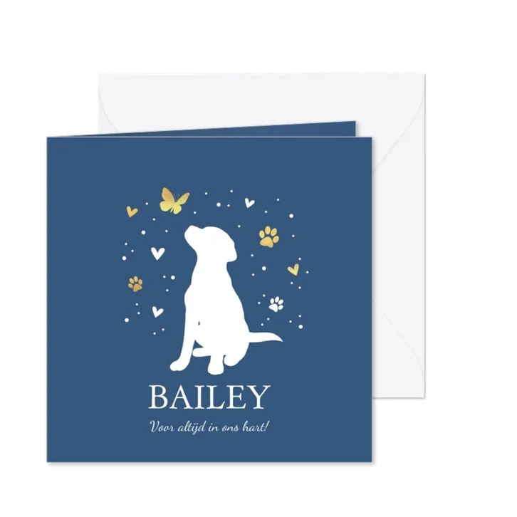 Rouwkaarten dieren honden met vlinder en hartjes