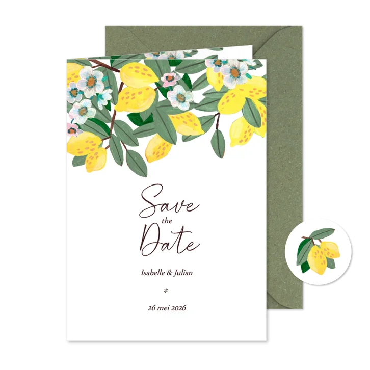 Save the Date bloemen en citroenen