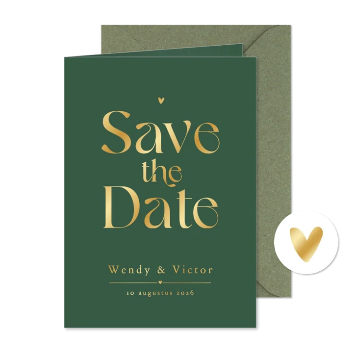 Save the date donkergroen goud stijlvol eenvoudig