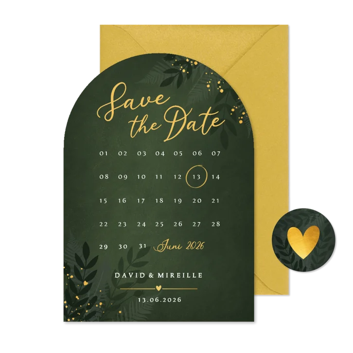 Save the Date kaart botanische jungle boogvorm met kalender