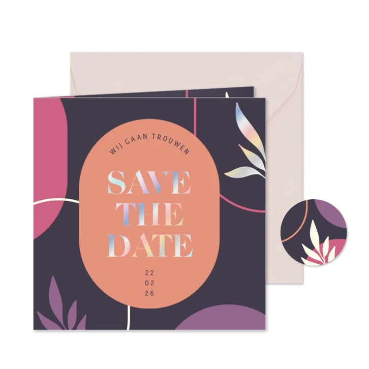 Save the date kaart donker met abstracte vormen