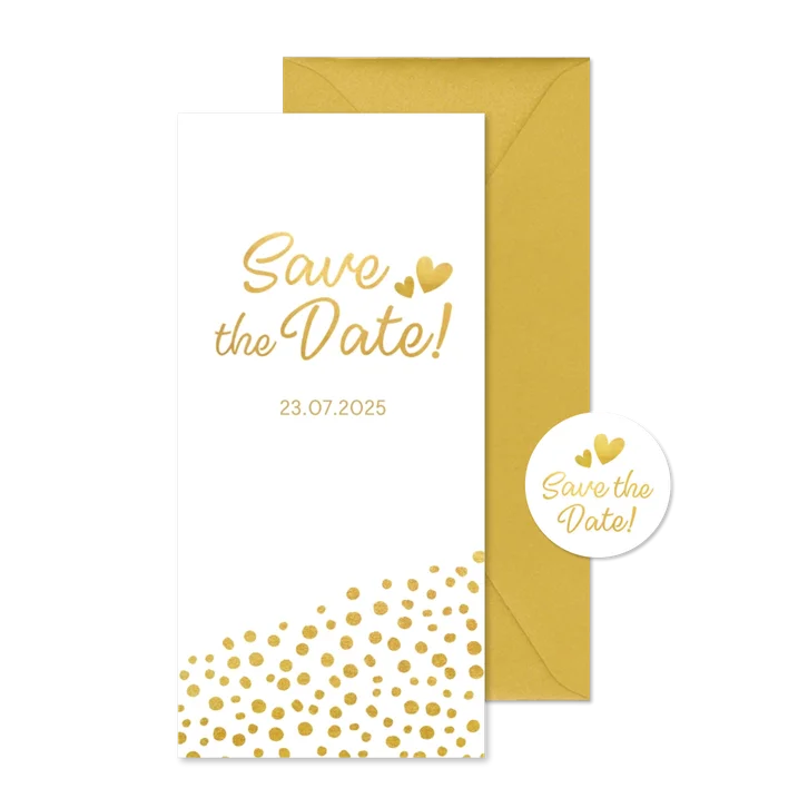 Save the Date kaart gouden stippen en hartjes