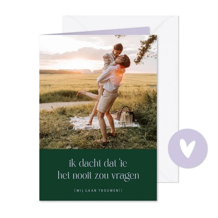 Save the date kaart grappig colorblocking met foto en groen