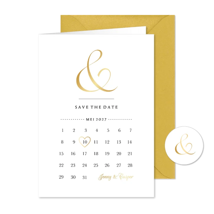 Save the Date kaart klassiek kalender goudfolie