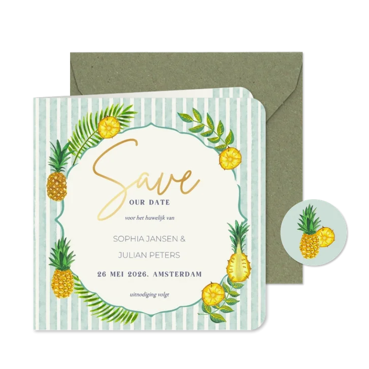 Save the date kaart mediterraans Italiaans bruiloft fruit