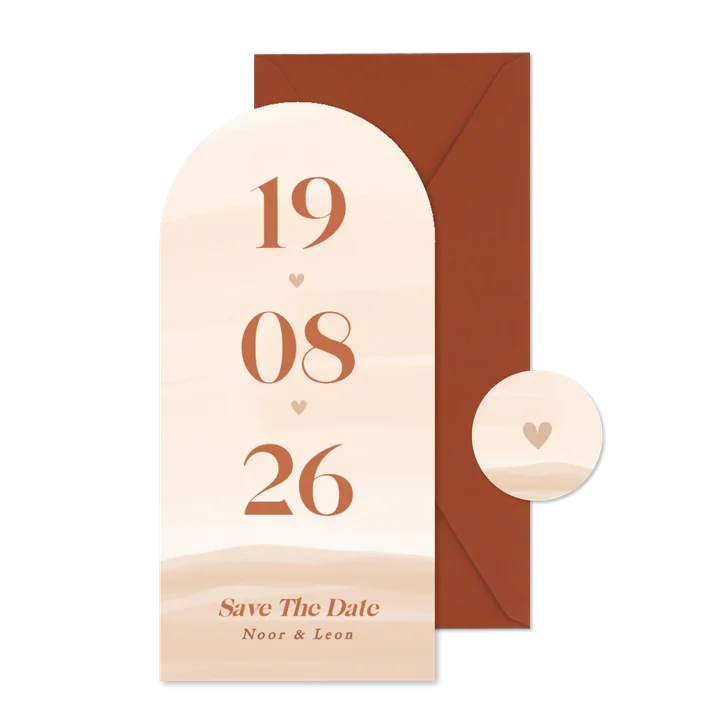 Save the date kaart met beige waterverf in boog vorm
