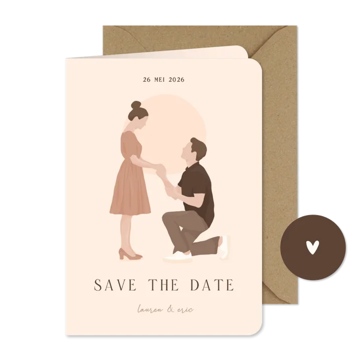 Save the date kaart met illustratie portret van aanzoek