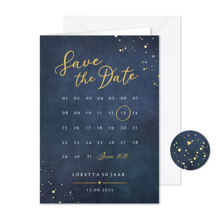 Save the Date kaart met kalender voor een feestje