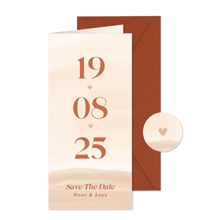 Save the date kaart met waterverf in beige tinten datum