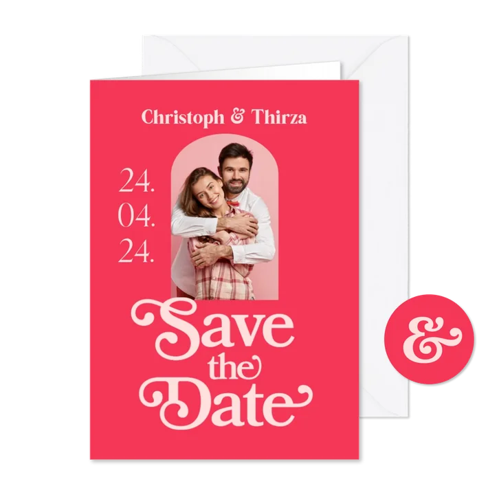Save the date kaart retro roze typografisch foto