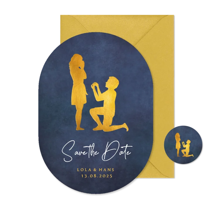 Save the Date kaart silhouet aanzoek trouwen in ovaal vorm 