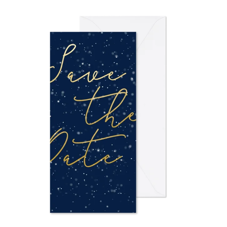 Save the date kerstkaart met gouden tekst langwerpig