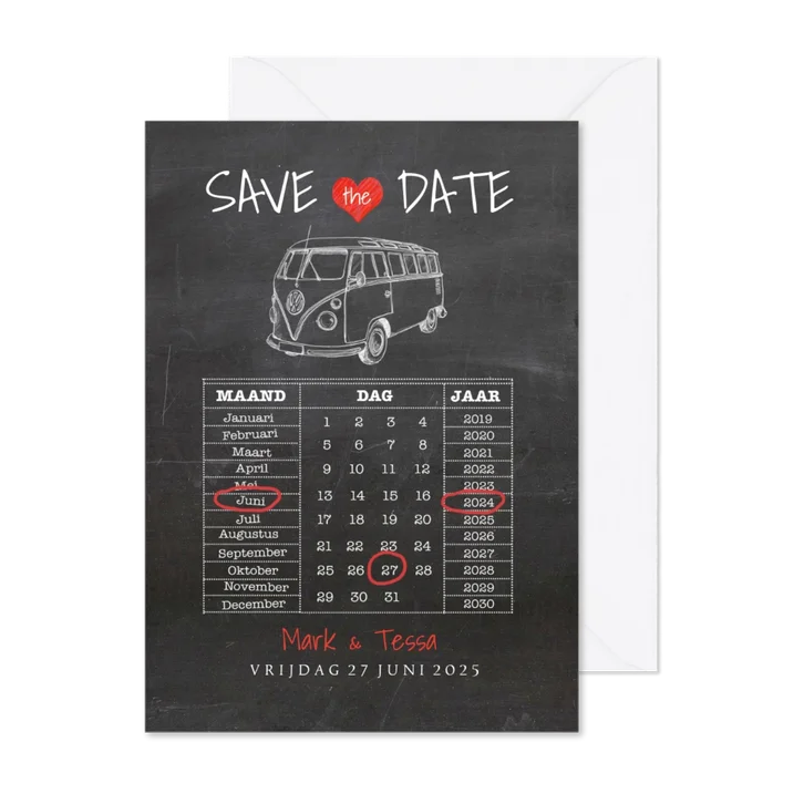Save the Date krijtbord vw busje
