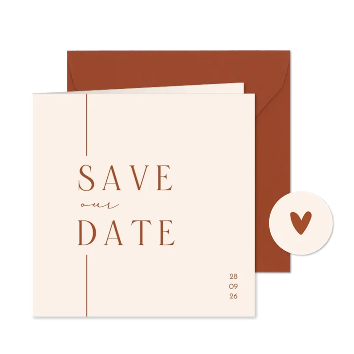 Save the date met lijn beige terracotta minimalistisch