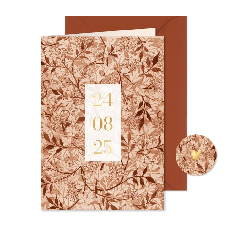 Save the date met vintage patroon blaadjes en wit vlak
