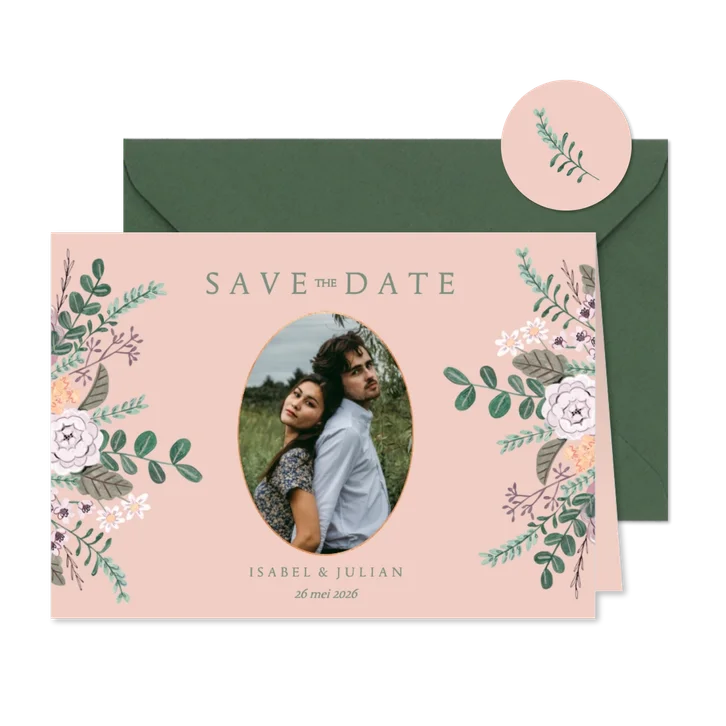 Save the Date minimalistisch klassiek bloemen