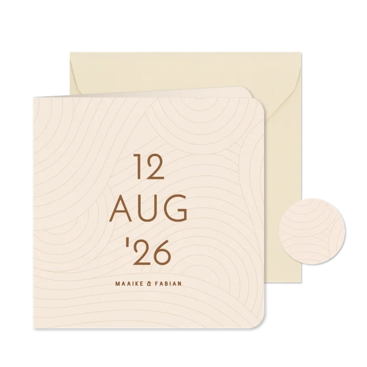 Save the date modern beige met golvende lijnen grote datum