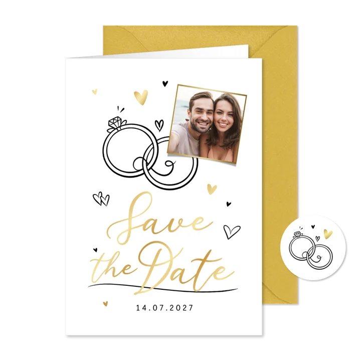 Save the date trouwkaart doodle timeline illustratie hartjes