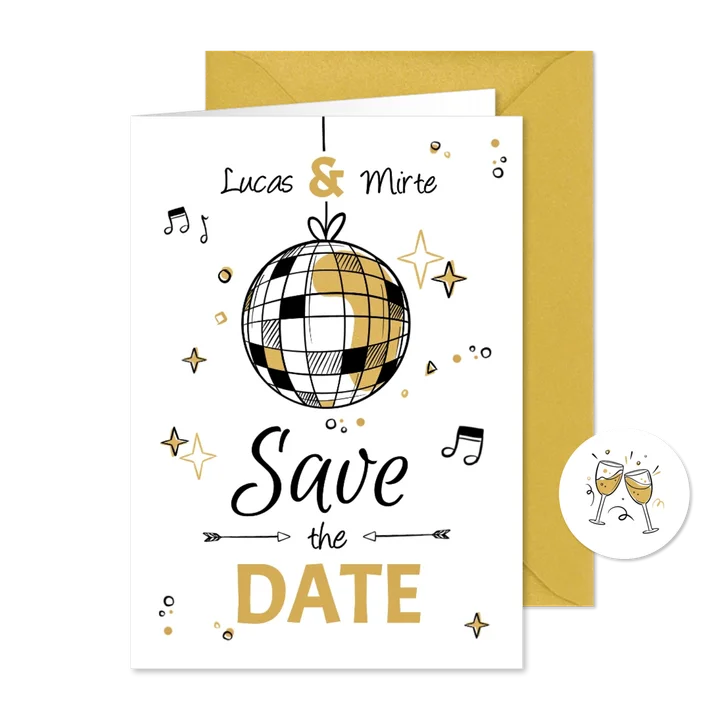 Save the Date trouwkaart festival doodle muziek disco
