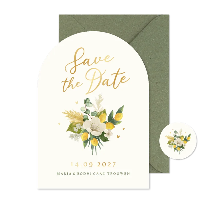 Save the date trouwkaart mediterraans citroenen zomer