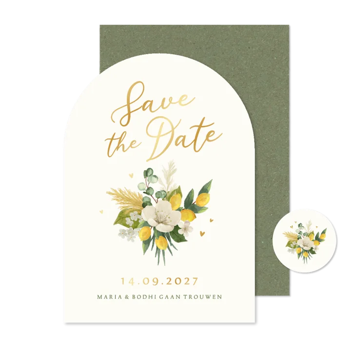 Save the date trouwkaart mediterraans citroenen zomer