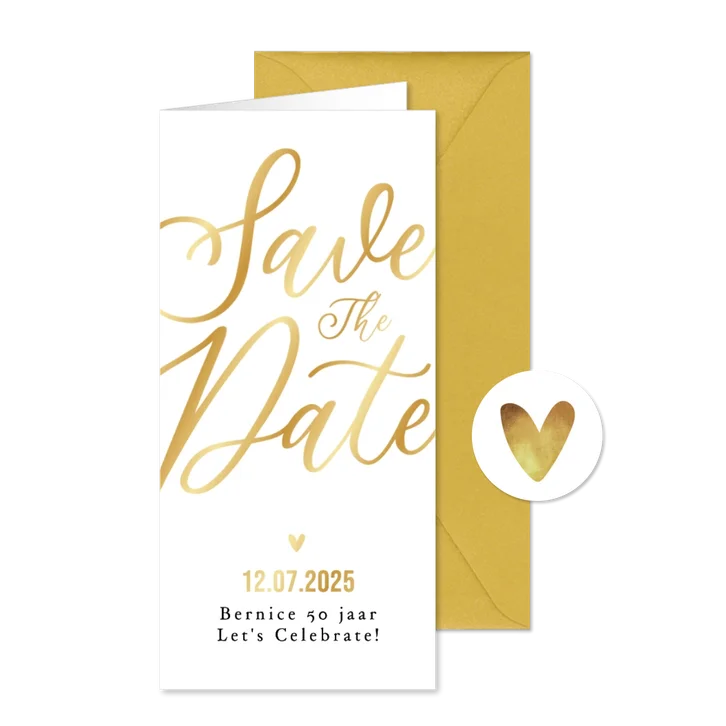 Save the date uitnodiging feestje verjaardag goud stijlvol