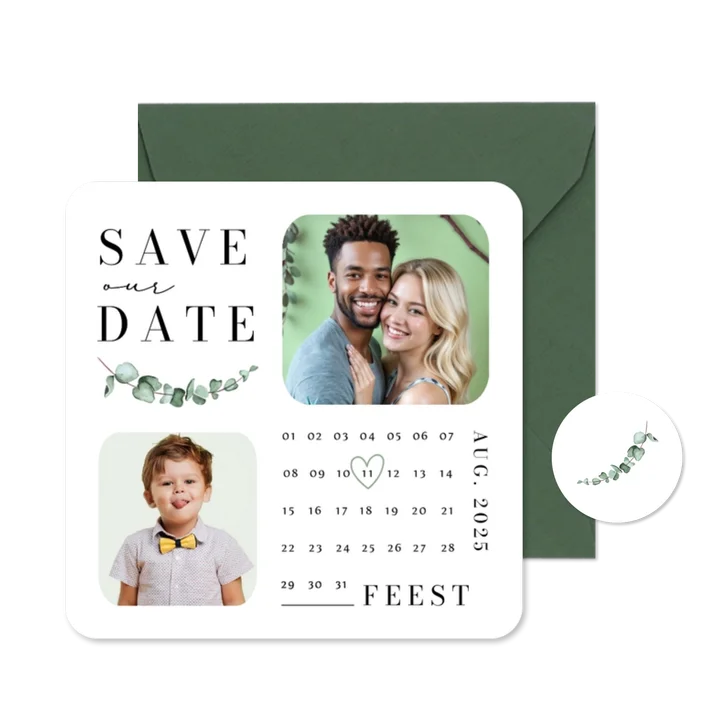 Save the date uitnodiging kalender foto's dubbel feest