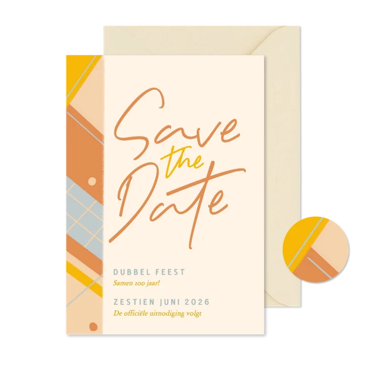 Save the date uitnodiging voor dubbel feest vrolijke kleuren