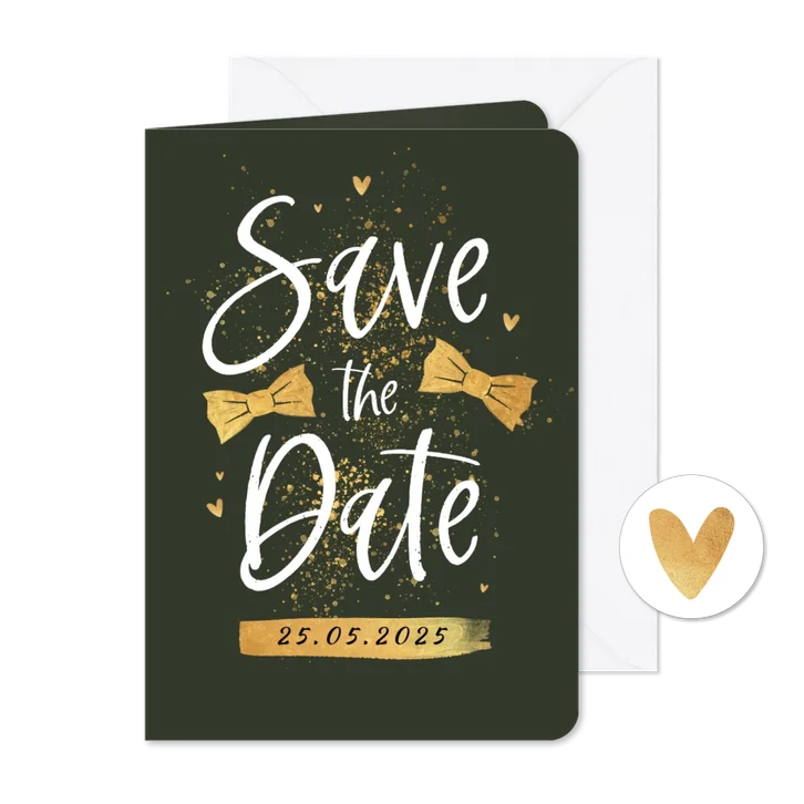 Save the date vormsel uitnodiging goud hartjes