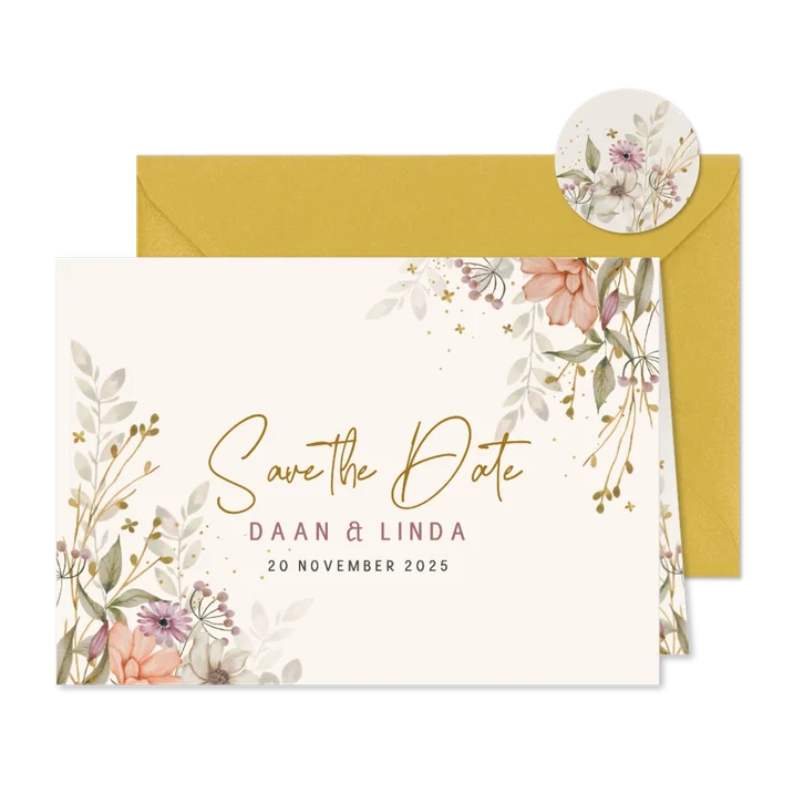 SavetheDate kaart bloemen in herfsttinten 