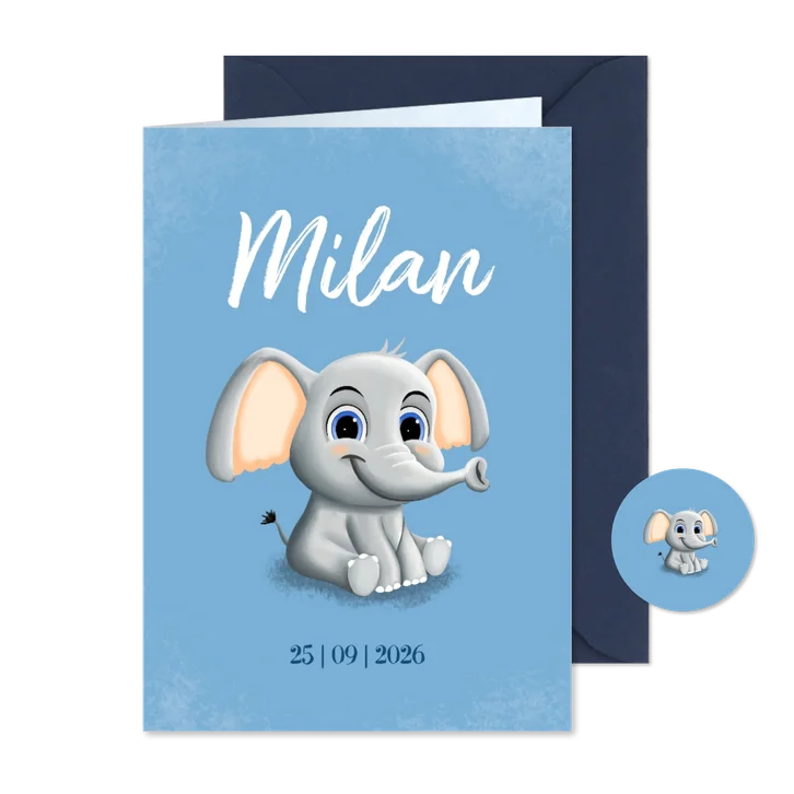 Schattig geboortekaartje met klein olifantje op de voorkant