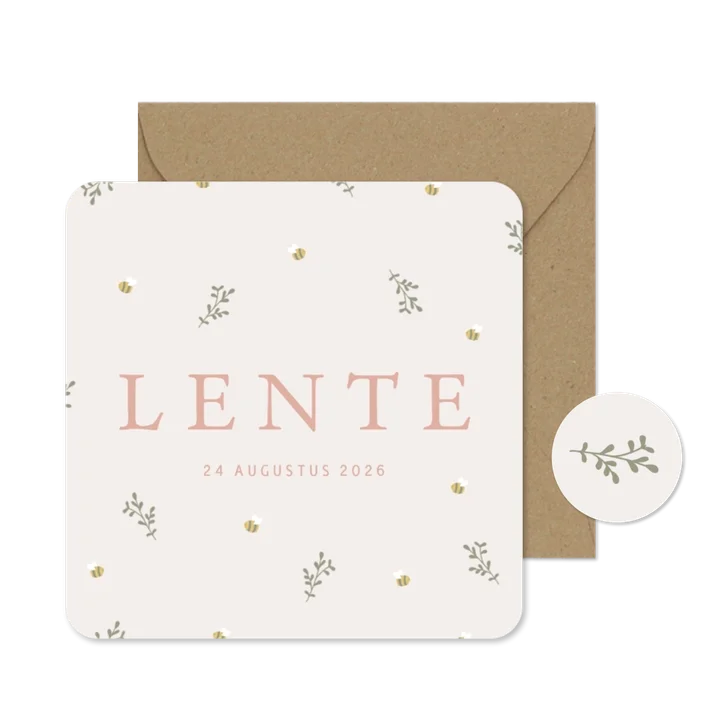 Schattig geboortekaartje met takjes en bijtjes