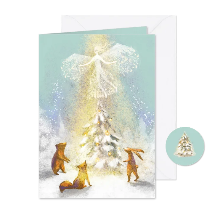 Sfeervol Kerstkaart met engel en dieren