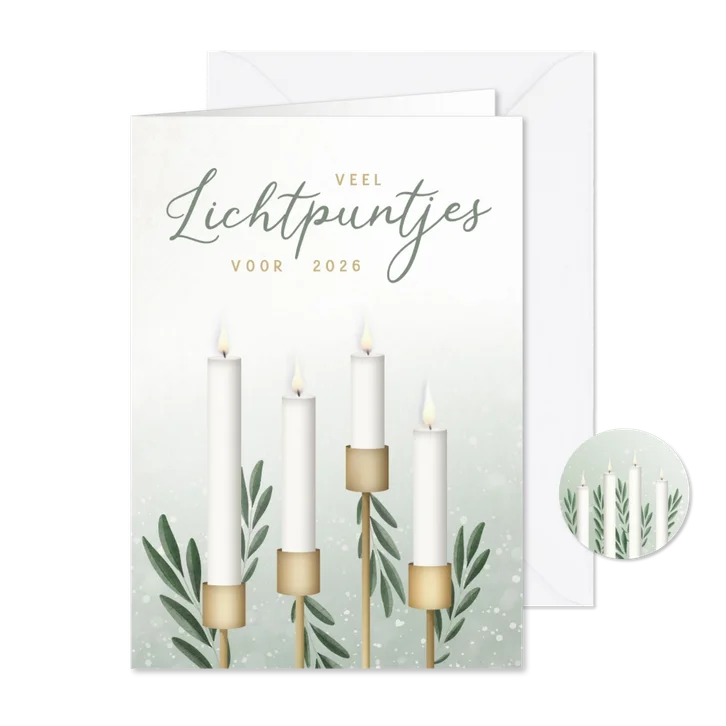 Sfeervolle lichtpuntjes nieuwjaarskaart met 4 kaarsen