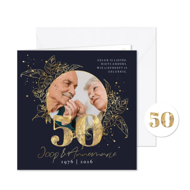 Sfeervolle uitnodiging jubileum 50 jaar botanisch goud