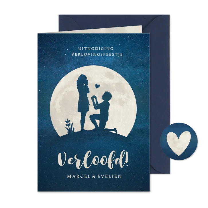 Silhouet verlovingskaart - uitnodiging verlovingsfeest maan