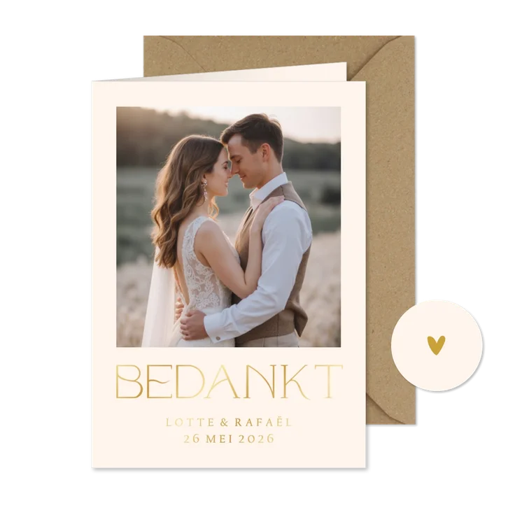 Simpele bedankkaart met foto en goudfolie