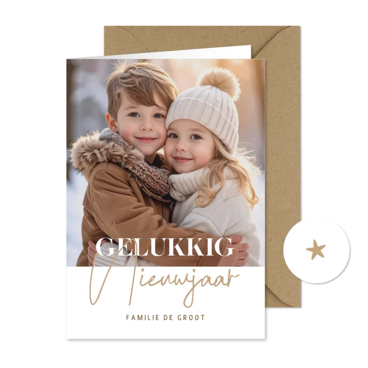 Simpele fotokaart 'Gelukkig Nieuwjaar' aanpasbaar