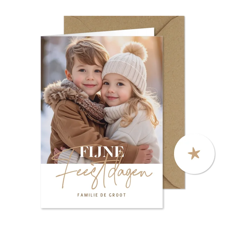 Simpele kerst fotokaart 'Fijne Feestdagen' aanpasbaar