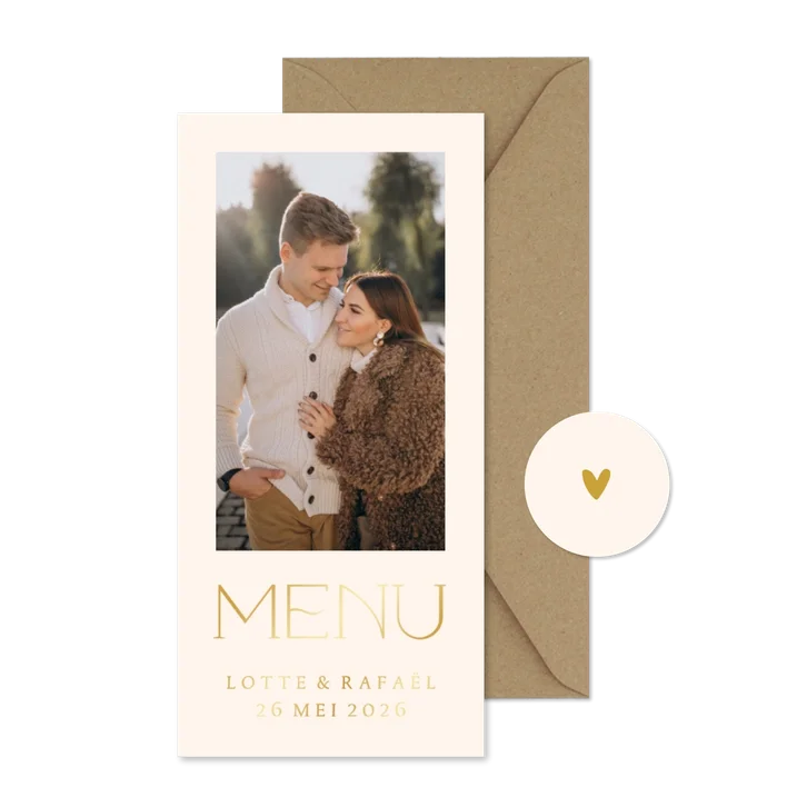 Simpele menukaart met foto en goudfolie