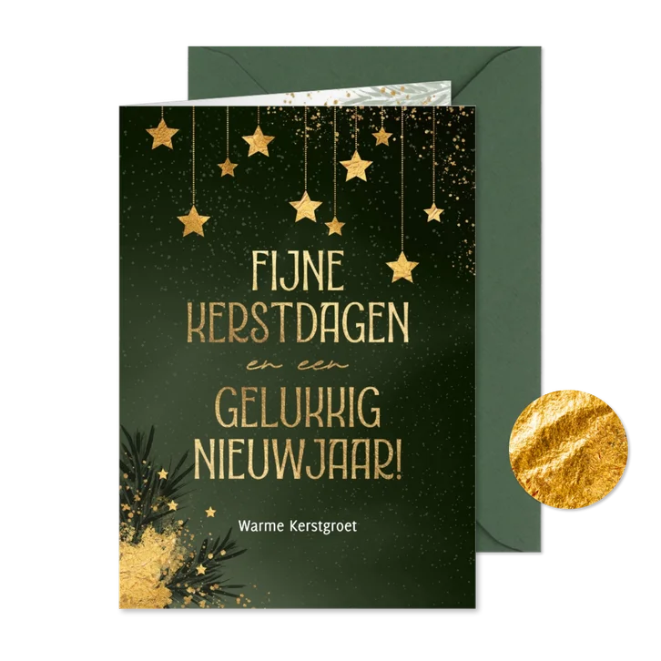 Sjieke kerstkaart groen met goud sterren