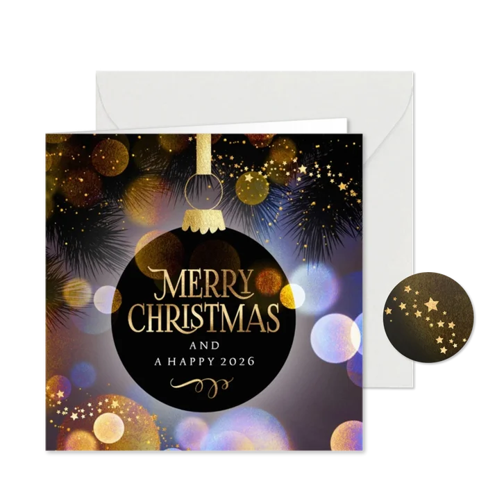 Sjieke kerstkaart internationaal kerstbal Merry Christmas