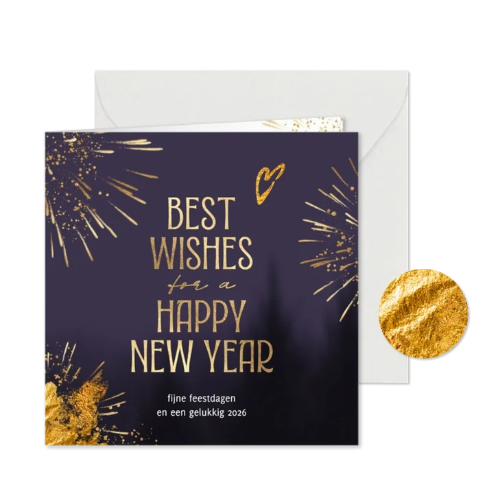 Sjieke nieuwjaarskaart vuurwerk hart 2026