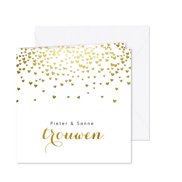 Sjieke trouwkaart gouden hartjes