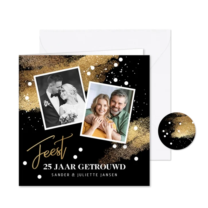 Sjieke uitnodiging huwelijk jubileum goud spetters