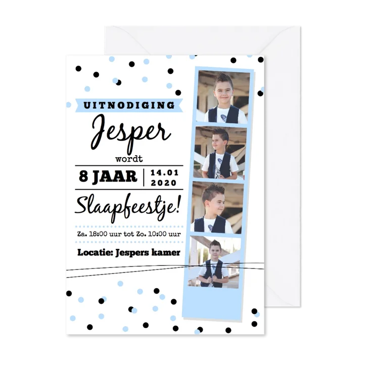 Slaapfeestje fotostrip blauw jongen
