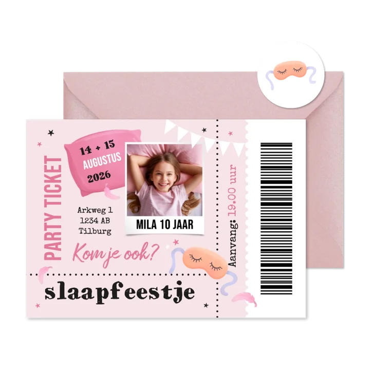 Slaapfeestje ticket kinderfeestje foto hip trendy