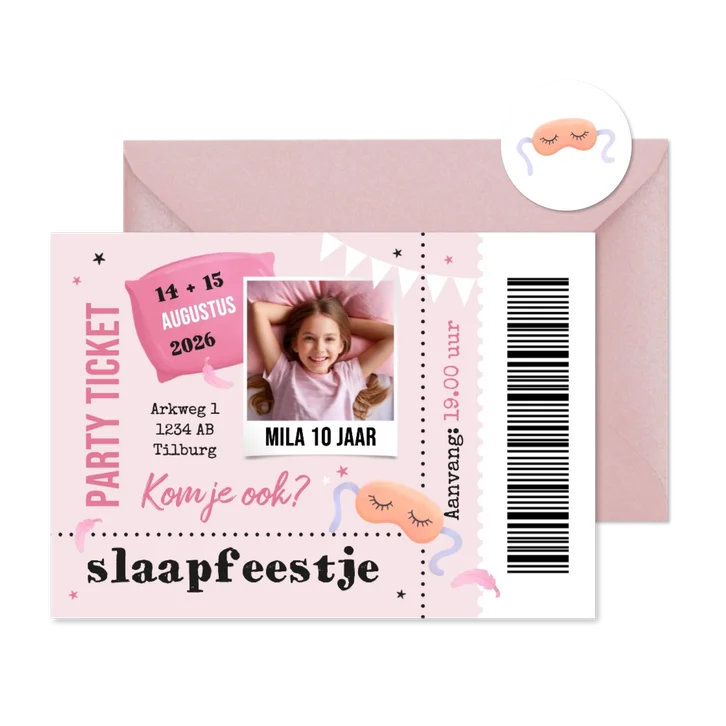 Slaapfeestje ticket kinderfeestje foto hip trendy
