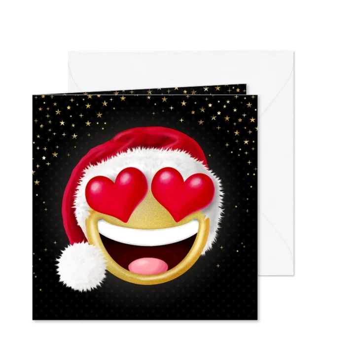 Smiley met hartjes als ogen en kerstmuts op