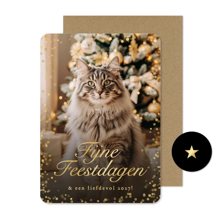 Sprankelend kerstkaartje fijne feestdagen met kat eigen foto